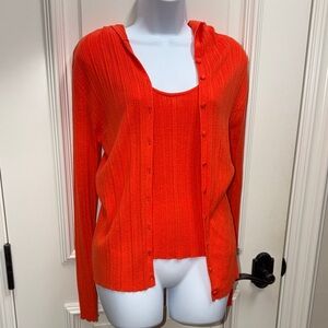 Zara Orange hoody sweater ribbed Knit Cardigan Tank top Set twinset